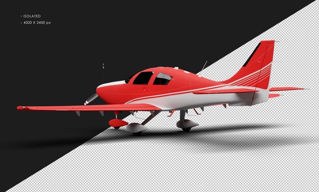 PSD isolated realistic matte red single engine propeller low wing light airplane from left rear view