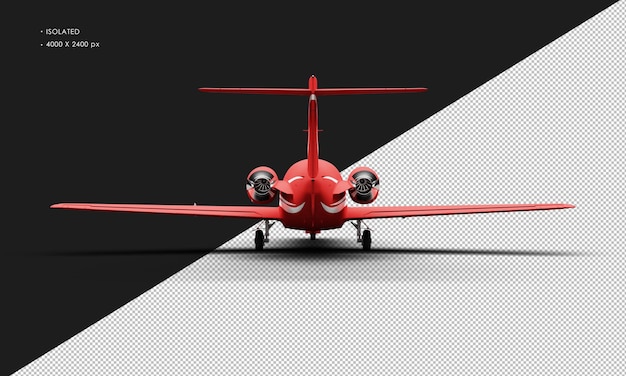 PSD isolated realistic matte red twin engine medium light jet airplane from rear view