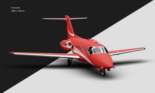 Isolated Realistic Matte red Twin Engine Medium Light Jet Airplane from Right Front Angle View