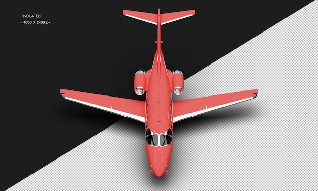 PSD isolated realistic matte red twin engine medium light jet airplane from top front view