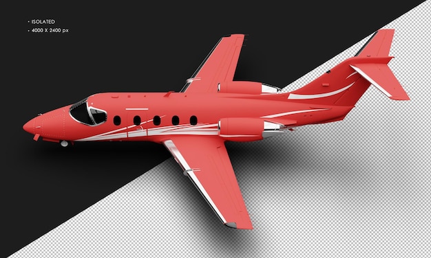 Isolato realistico rosso opaco twin engine medium light jet airplane dalla vista in alto a sinistra