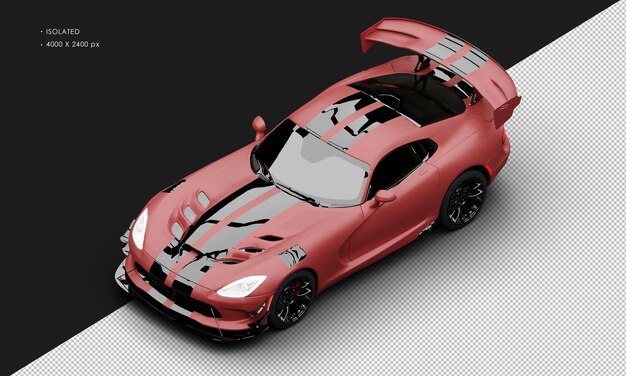 Isolato realistico matto rosso con strisce racing sport sedan supercar dall'alto a sinistra vista anteriore