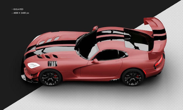 PSD Изолированный реалистичный матовый красный цвет с полосами гоночного спортивного седана суперкара сверху слева