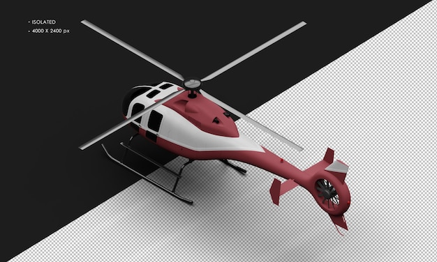 PSD isolated realistic matte red with white accent ultralight mini helicopter from top left rear view