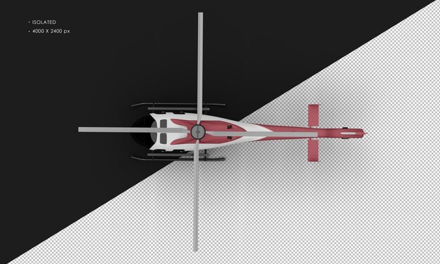 PSD isolated realistic matte red with white accent ultralight mini helicopter from top view