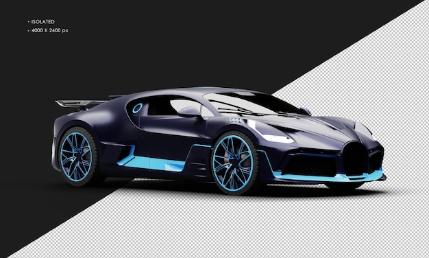 Изолированный реалистичный матовый титаново-синий роскошный гоночный спортивный суперкар с правого переднего вида