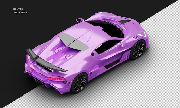 Isolato realistico opaco titanio viola deluxe racing sport super car dalla vista posteriore in alto a destra