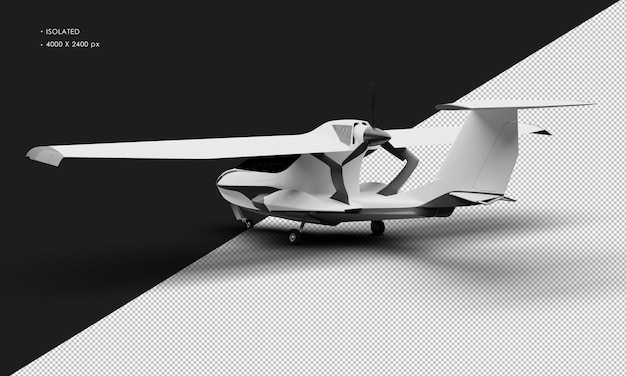 PSD isolated realistic matte white amphibious light sport aircraft plane from left rear view