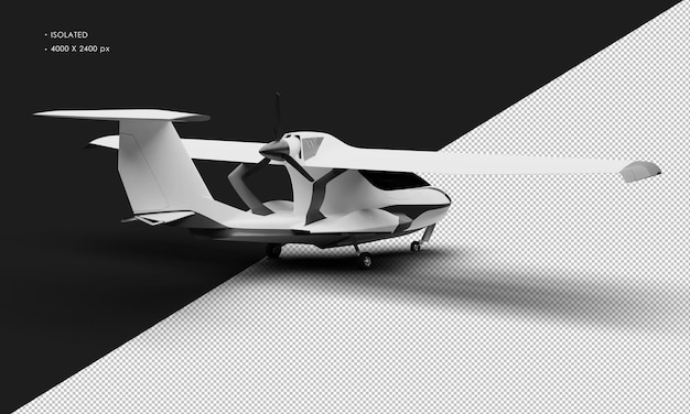 PSD isolated realistic matte white amphibious light sport aircraft plane from right rear view