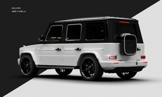 Isolated realistic matte white electric four wheel drive luxury suv car from left rear view