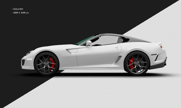 PSD isolated realistic matte white grand tourer super sport car from left side view