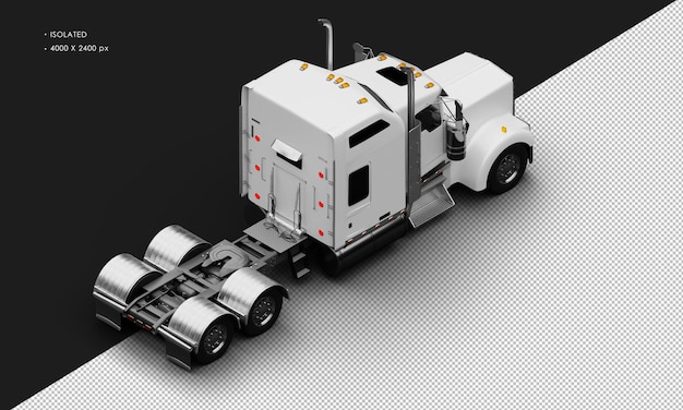 PSD isolated realistic matte white heavy duty semitrucks car from top right rear view