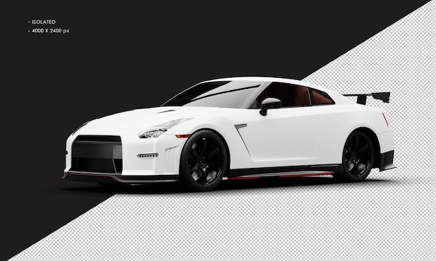 Isolated realistic matte white luxury racing sport car from left front view