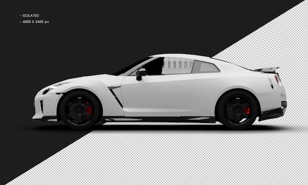 Isolated realistic matte white luxury sport racing super car from left side view