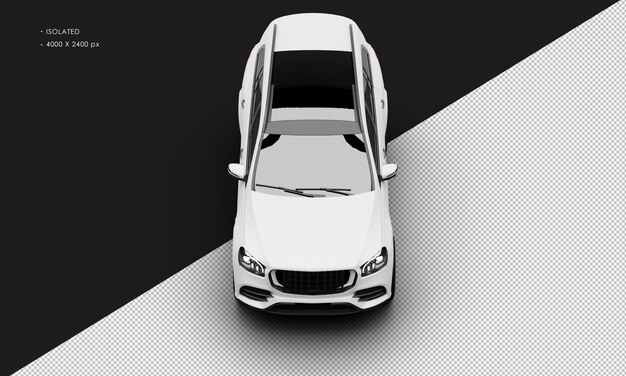 Isolated realistic matte white modern high performance sport suv car from top front view