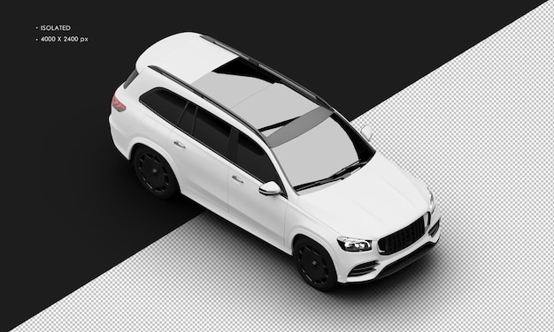 Isolated realistic matte white modern high performance sport suv car from top right front view