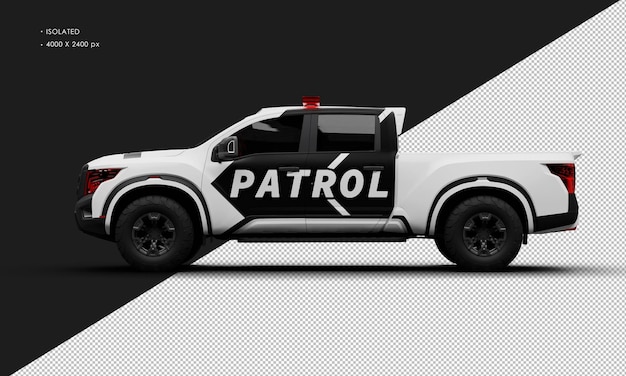 PSD isolated realistic matte white patrol pickup truck car from left side view