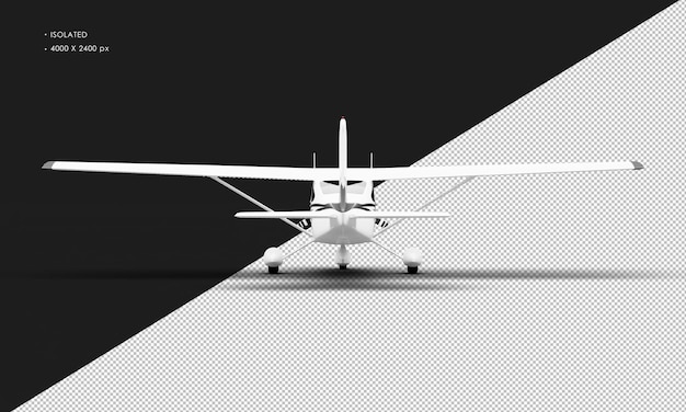 Isolated realistic matte white single engine propeller light airplane from rear view