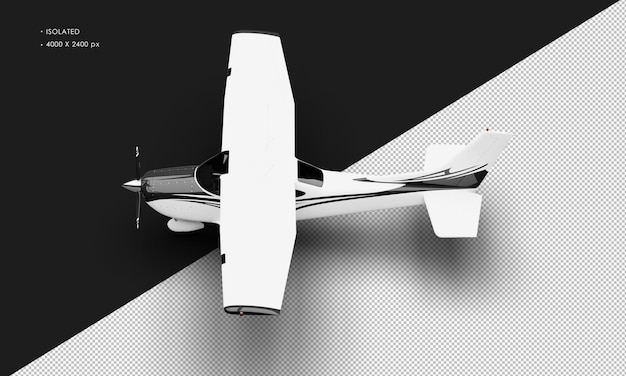 PSD isolated realistic matte white single engine propeller light airplane from top left view