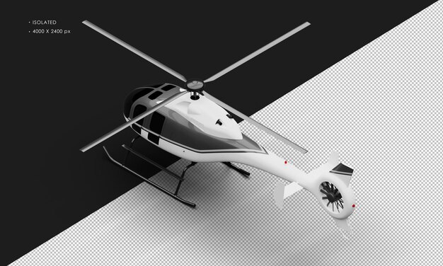 PSD isolated realistic matte white with black accent ultralight mini helicopter from top left rear view