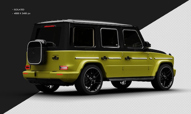 PSD isolated realistic matte yellow electric four wheel drive luxury suv car from right rear view