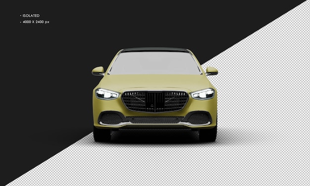 Isolated realistic matte yellow exclusive full size luxury sedan car from front view