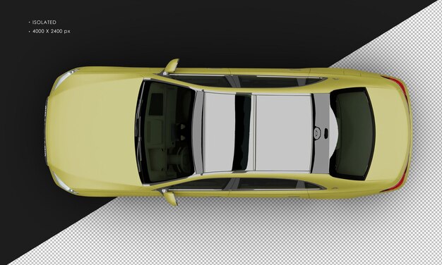 PSD isolated realistic matte yellow exclusive full size luxury sedan car from top view