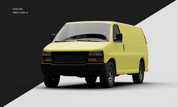 Isolated realistic matte yellow full size cargo blind van car from left front angle view