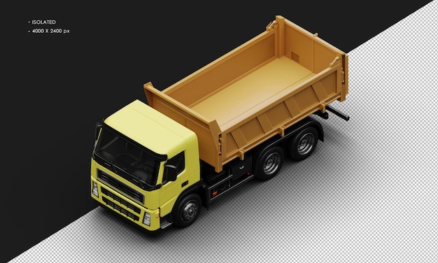 Isolated Realistic Matte Yellow Heavy Duty Trucks Car From Top Left Front View