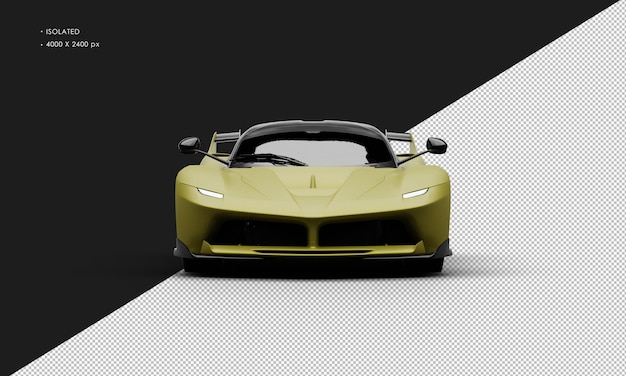 PSD Изолированный реалистичный матово-желтый высокопроизводительный гоночный суперкар с переднего вида