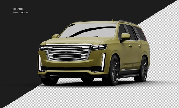 PSD isolated realistic matte yellow luxury modern city suv car from left front angle view
