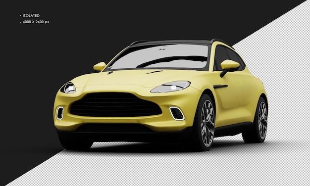 Isolated realistic matte yellow luxury modern sport car from left front angle view