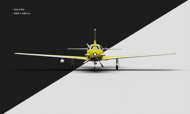 PSD isolated realistic matte yellow luxury single engine turboprop airplane from front view