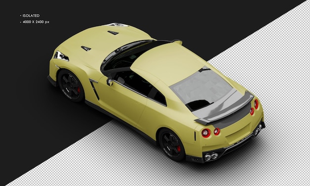 Isolated realistic matte yellow luxury sport racing super car from top left rear view