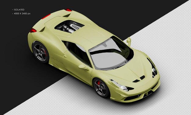 PSD isolata realistica matte giallo speciale mid engine super sport car dalla vista anteriore in alto a destra