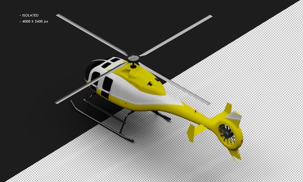 PSD isolated realistic matte yellow with white accent ultralight mini helicopter from top left rear