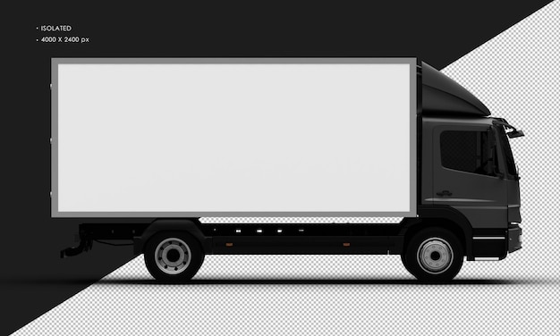 Isolated realistic metal black transport box truck car from right side view