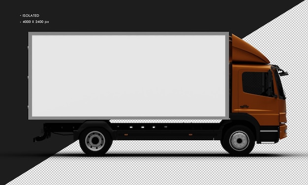 PSD isolated realistic metal brown transport box truck car from right side view