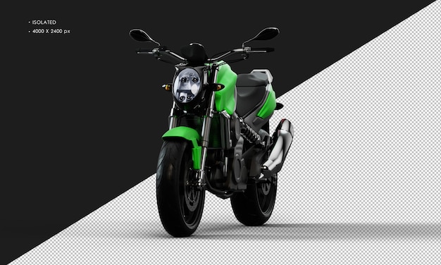 왼쪽 전면 각도 보기에서 절연 현실적인 금속 녹색 Sportbike 오토바이