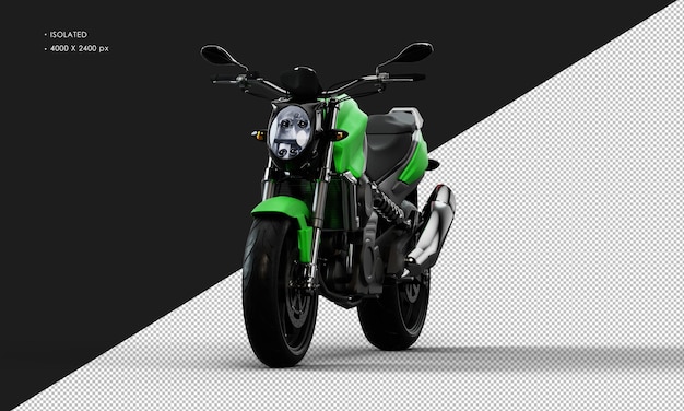 isolated realistic metal green sportbike motorcycle from left front angle view