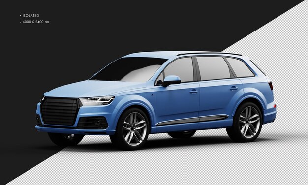 Isolated realistic metal matte blue sport elegant suv car from left front view