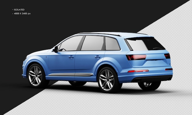 Isolated Realistic Metal Matte blue Sport Elegant SUV Car from Left Rear View