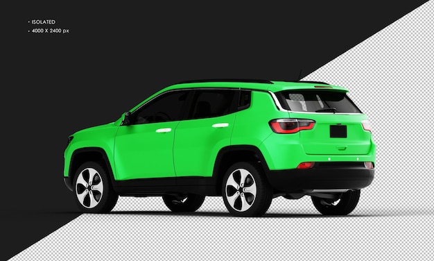 Isolated realistic metal matte green car suv from left rear view