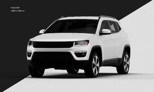 Isolated Realistic Metal Matte white Car SUV from Left Front Angle View