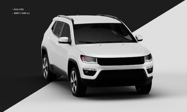 PSD isolated realistic metal matte white car suv from right front angle view