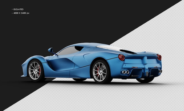 Isolato realistico metallo metallico titanio blu berlina super sport car dalla vista posteriore sinistra
