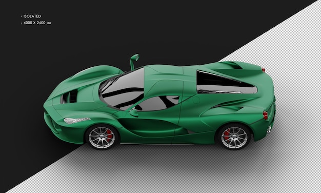 Isolated realistic metal metalic titanium green sedan super sport car from top left view