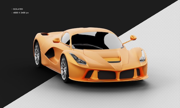 Isolated realistic metal metalic titanium orange sedan super sport car from right front angle view