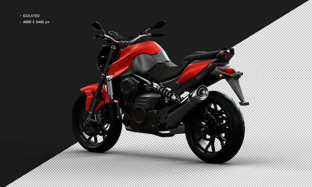 Isolated realistic metal red sportbike motorcycle from left rear view