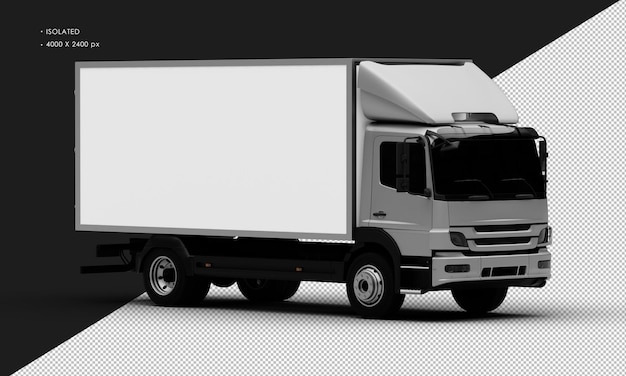 PSD isolated realistic metal titanium grey transport box truck car from right front view